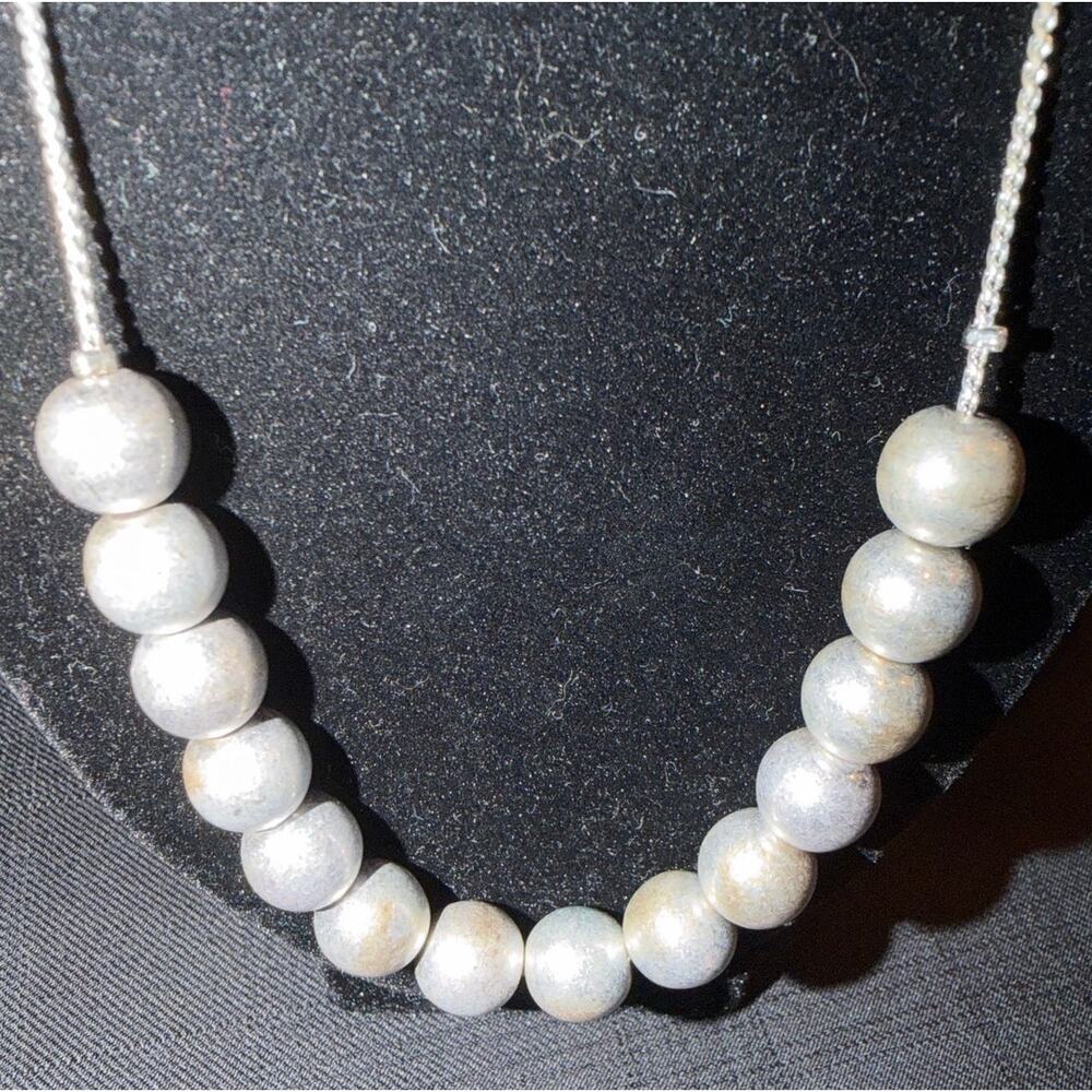 VTG Marlyn Schiff silver tone beaded lariat adjustable pull-chain necklace 32”